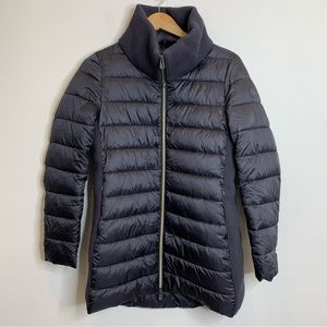 Save the Duck Puffer Jacket with Knit Details Funnel Neck Charcoal Grey